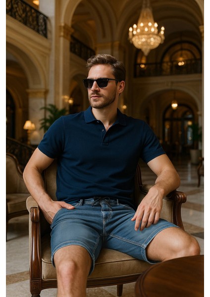 Erkek Likralı Bağcıklı Jean Şort