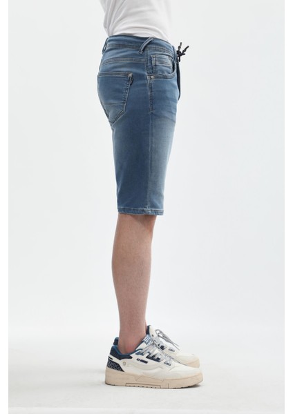 Erkek Likralı Bağcıklı Jean Şort modelleri