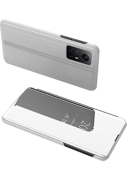 Xiaomi Redmi Note 12S 4g Için Ayna Yüzey Telefon Kılıfı Görünüm Penceresi Elektrokaplama Deri Kapak-Gümüş (Yurt Dışından)