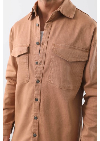 Erkek Oversize Jean Gömlek Bej