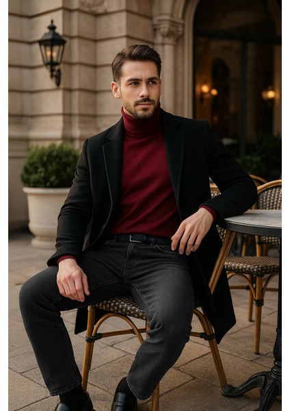 Erkek Likralı Straight Fit Jean Pantolon Siyah