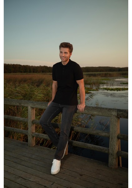 Erkek Likralı Straight Fit Jean Pantolon Siyah modelleri