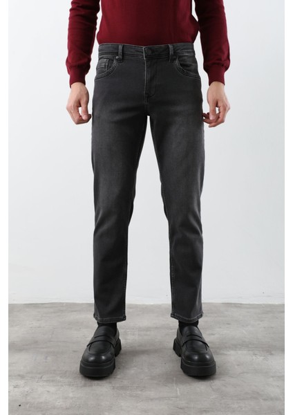 Erkek Likralı Straight Fit Jean Pantolon Siyah