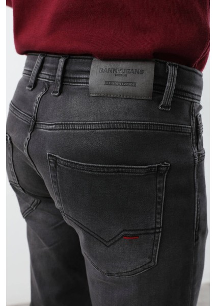 Erkek Likralı Straight Fit Jean Pantolon Siyah