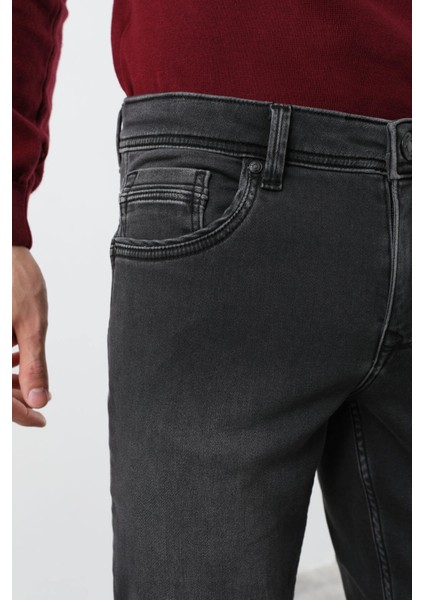 Erkek Likralı Straight Fit Jean Pantolon Siyah