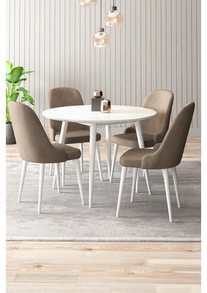 Adel Serisi Beyaz 90X90 Mdf Masa mutfak Masa Takımı, yemek Odası Takımı 4 Adet Sandalye