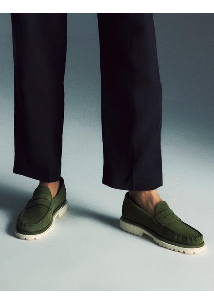 Crowle Süet Deri Yeşil Erkek Loafer Ayakkabı fiyatları