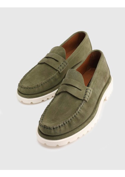 Crowle Süet Deri Yeşil Erkek Loafer Ayakkabı indirimleri
