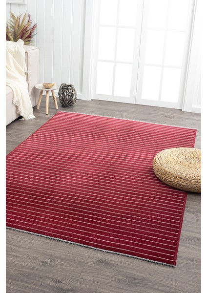 Ares Kırmızı Krem Halı Yıkanabilir Kaymaz Taban Şönil Kilim Dokuma Pamuk Taban Kilim NV11 50 x 80 cm