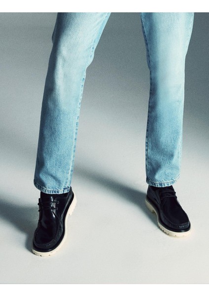 Steyr Hakiki Açma Deri Siyah Erkek Oxford Ayakkabı