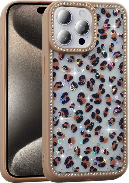 iPhone 15 Pro Max Kılıf Taşlı ve Simli Tasarım Znth Azra Kapak - Siyah fiyatları