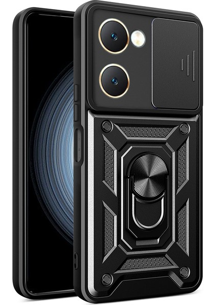Vivo Y18 Kılıf Magnetik Standlı Kamera Korumalı Zore Sürgülü Vega Kapak - Siyah