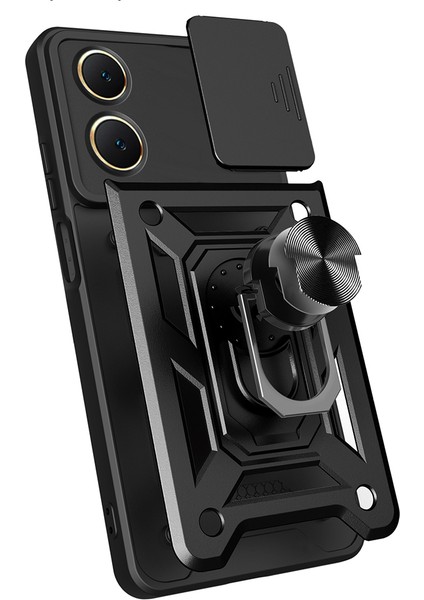 Vivo Y18 Kılıf Magnetik Standlı Kamera Korumalı Zore Sürgülü Vega Kapak - Siyah fırsatları