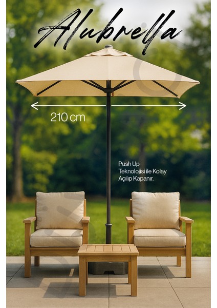 Alubrella Güneş Şemsiyesi Kare, 210 Cm, Krem Rengi Su Geçirmez Kumaş