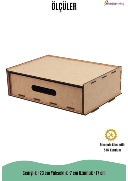 Gizli Çekmece Organizer Masa Altı Saklama Kabı Büyük Boy Yatay Demonte Mdf