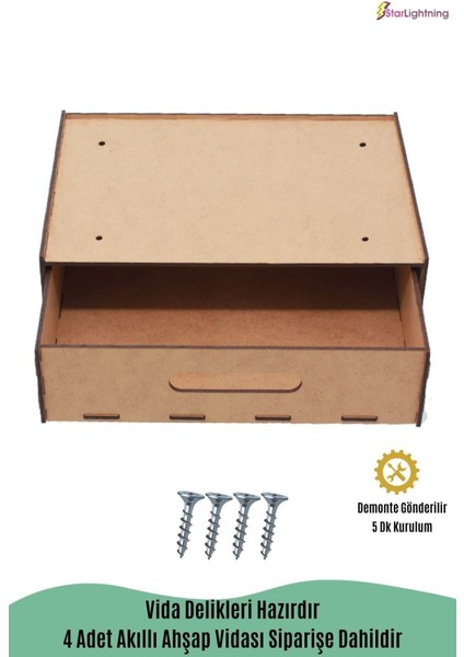 Gizli Çekmece Organizer Masa Altı Saklama Kabı Büyük Boy Yatay Demonte Mdf