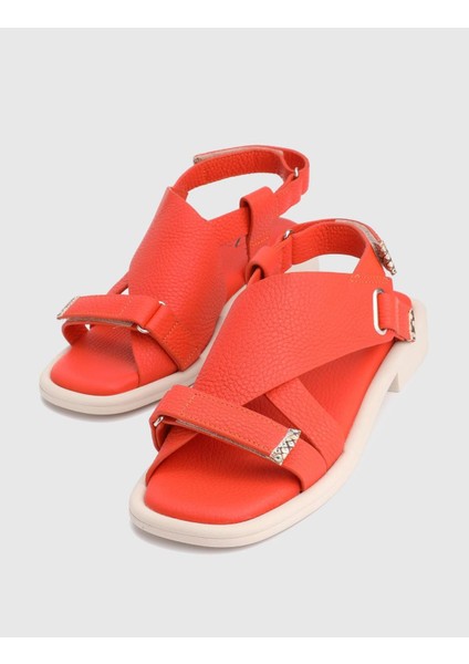 Carcee Hakiki Deri Turuncu Kadın Sandalet fiyatları