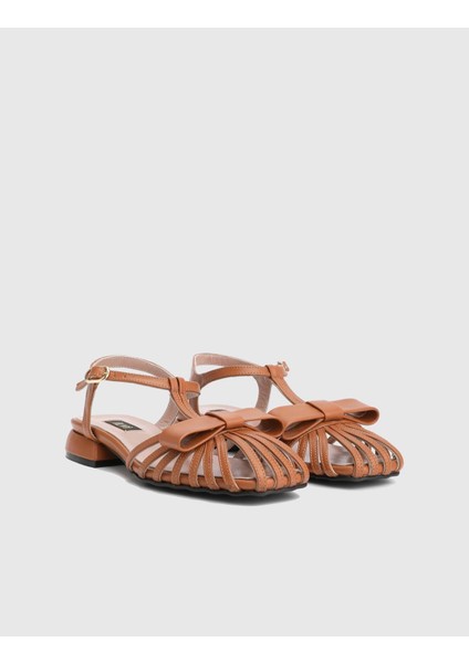 Hesper Hakiki Deri Kadın Taba Sandalet