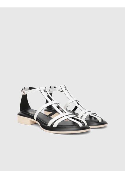 Graz Hakiki Deri Beyaz Kadın Sandalet