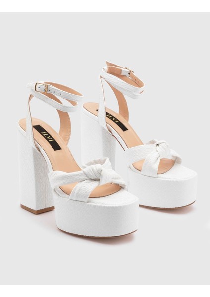 Alcott Hakiki Yılan Baskılı Deri Kadın Beyaz Topuklu sandalet fiyatları