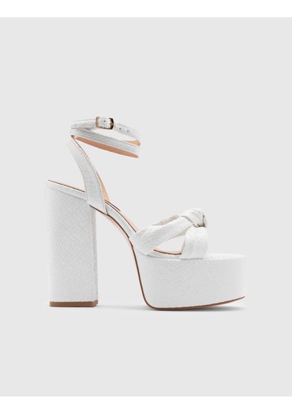 Alcott Hakiki Yılan Baskılı Deri Kadın Beyaz Topuklu sandalet modelleri