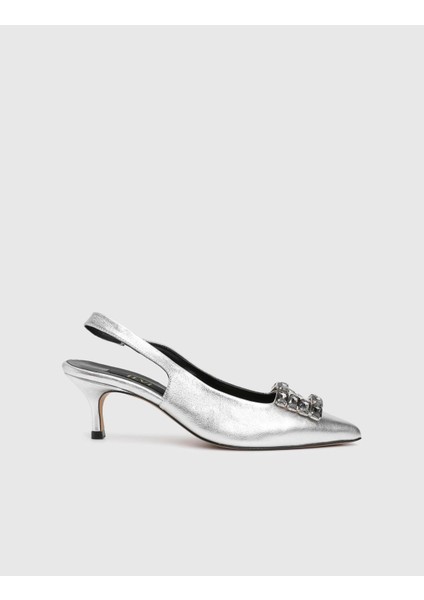 Varela Hakiki Deri Kadın Gümüş Renk Topuklu Sandalet modelleri