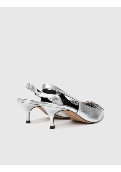 Varela Hakiki Deri Kadın Gümüş Renk Topuklu Sandalet fırsatları