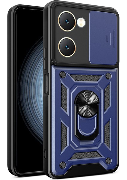 Vivo Y18 Kılıf Magnetik Standlı Kamera Korumalı Zore Sürgülü Vega Kapak - Mavi fiyatları