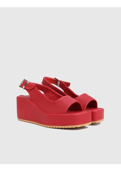 Latanya Hakiki Deri Kırmızı Kadın Topuklu Sandalet