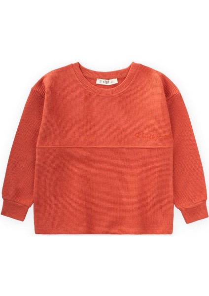 Oversize Waffle Mevsimlik T-Shirt 2-14 Yaş Kiremit
