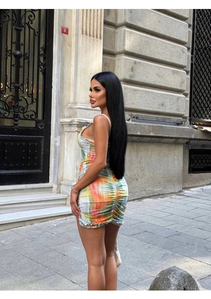 Ariadne Fırfır Dekolteli Mini Elbise