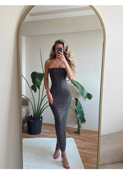 Matthew Taş Işlemeli Straplez Uzun Elbise