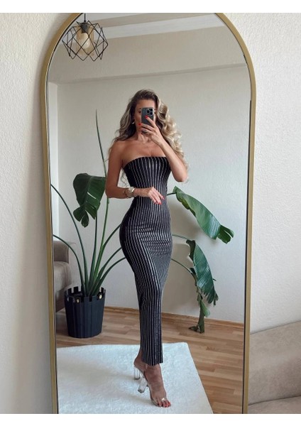 Matthew Taş Işlemeli Straplez Uzun Elbise fırsatları