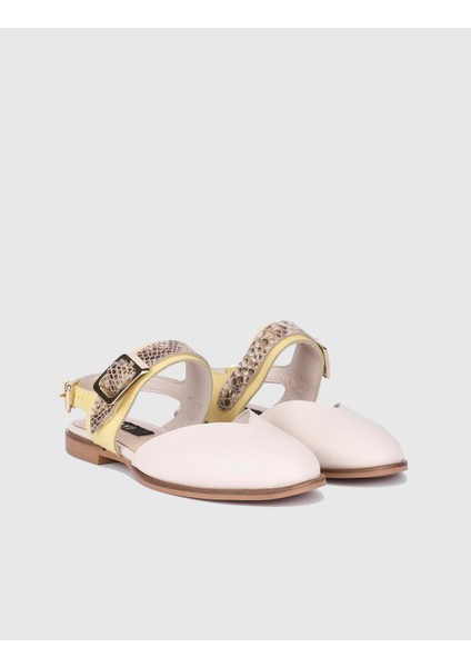 Kalika Hakiki Deri Krem Kadın Sandalet