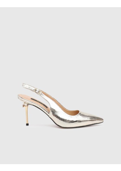 Panya Hakiki Yılan Baskılı Deri Kadın Altın Renk Topuklu Sandalet modelleri