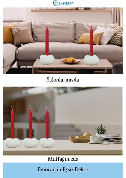 Mumluk Şamdan 3 Adet Tealight ve Ince Mum Uyumlu Kabak Model