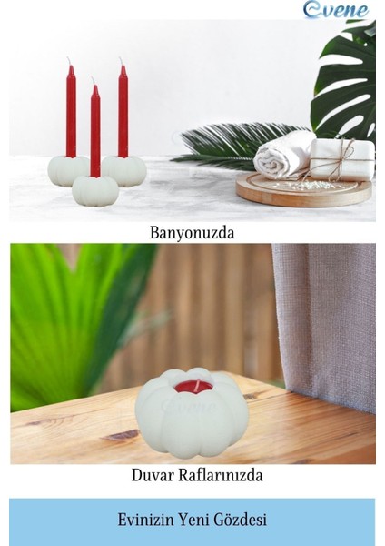 Mumluk Şamdan 3 Adet Tealight ve Ince Mum Uyumlu Kabak Model
