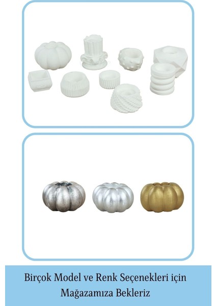 Mumluk Şamdan 3 Adet Tealight ve Ince Mum Uyumlu Kabak Model