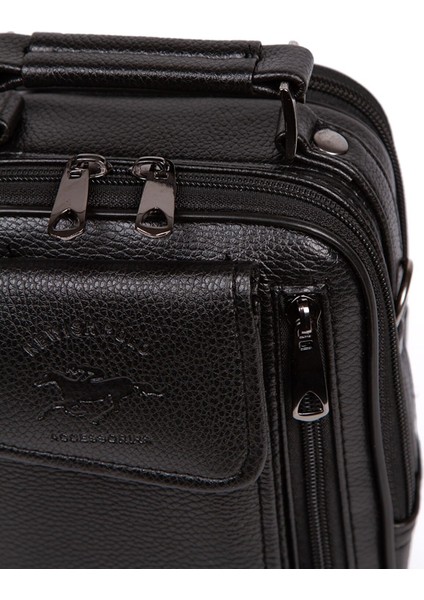 Erkek Mekanizmalı Cüzdan ve Deri Çelik Kasalı Kapaklı Omuz ve El Çantası (15X19CM) TUL293 – Siyah