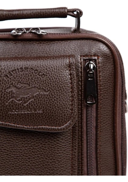 Erkek Mekanizmalı Cüzdan ve Deri Çelik Kasalı Kapaklı Omuz ve El Çantası (17X22CM) TUL513 - Kahverengi