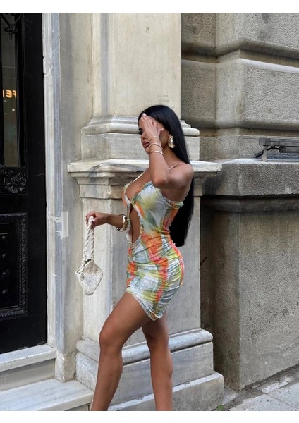 Ariadne Fırfır Dekolteli Mini Elbise