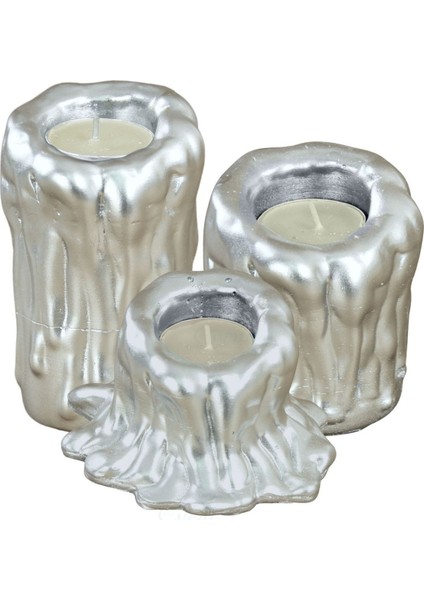 Mumluk Şamdan 3 Adet Tealight Uyumlu Üçlü Tüm Boylar Erimiş Mum Model