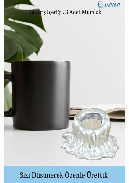 Mumluk Şamdan 3 Adet Tealight Uyumlu Üçlü Tüm Boylar Erimiş Mum Model