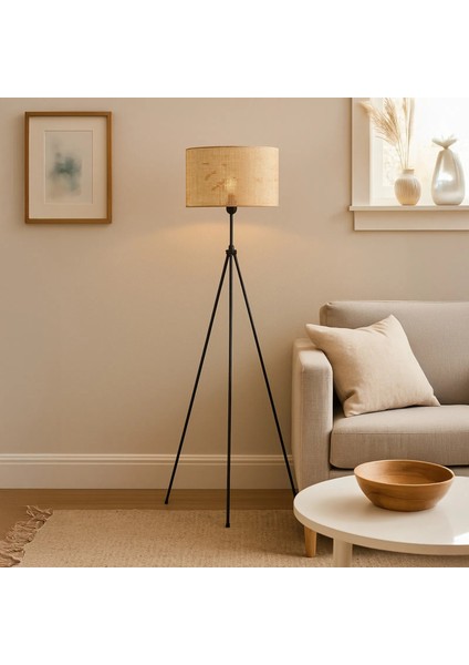 Nisa Luce Marla Tripod Lambader - Kahverengi Başlık / Siyah Ayak - 180 cm