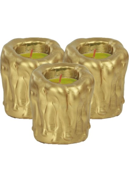 Mumluk Şamdan 3 Adet Tealight Uyumlu Üçlü Orta Erimiş Mum Model