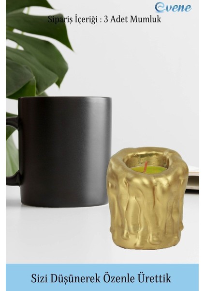 Mumluk Şamdan 3 Adet Tealight Uyumlu Üçlü Orta Erimiş Mum Model