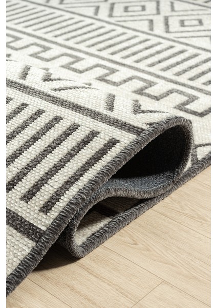 Ares Antrasit Krem Halı Yıkanabilir Kaymaz Taban Şönil Kilim Dokuma Pamuk Taban Kilim NV12 50 x 80 cm fırsatları