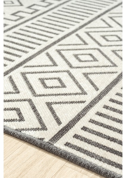 Ares Antrasit Krem Halı Yıkanabilir Kaymaz Taban Şönil Kilim Dokuma Pamuk Taban Kilim NV12 50 x 80 cm indirimleri