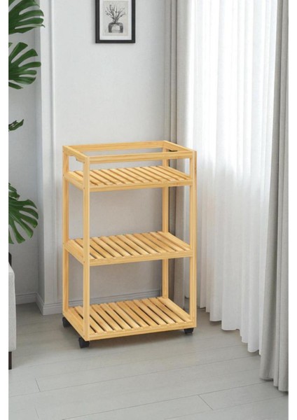 Bambu 3 Raflı Tekerlekli Sunum Servis Arabası Mutfak Rafı Sehpa Banyo Rafı DB-0029 modelleri