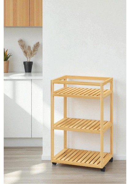Bambu 3 Raflı Tekerlekli Sunum Servis Arabası Mutfak Rafı Sehpa Banyo Rafı DB-0029 indirimleri